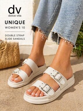 Dolce Vita DV Unique Soft Ivory Double Strap Slide Sandals Women’s 10